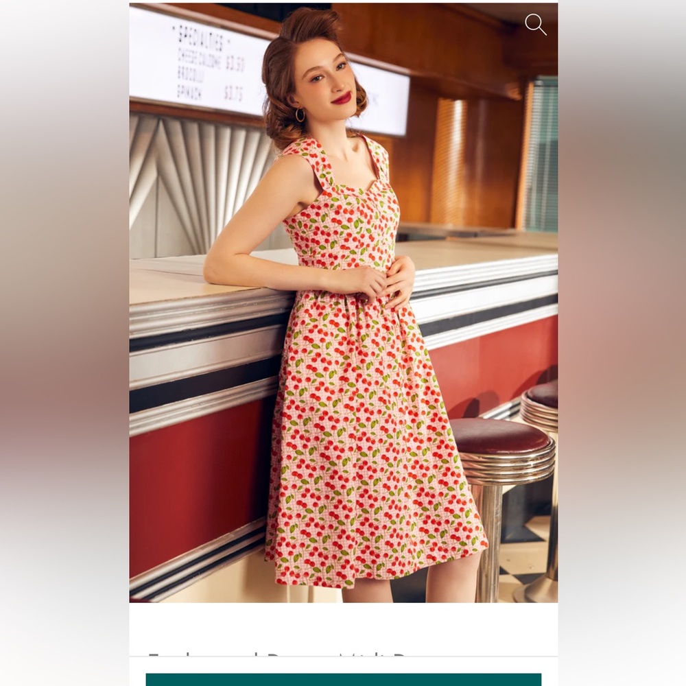 Modcloth Cherry Print Midi Dress XL